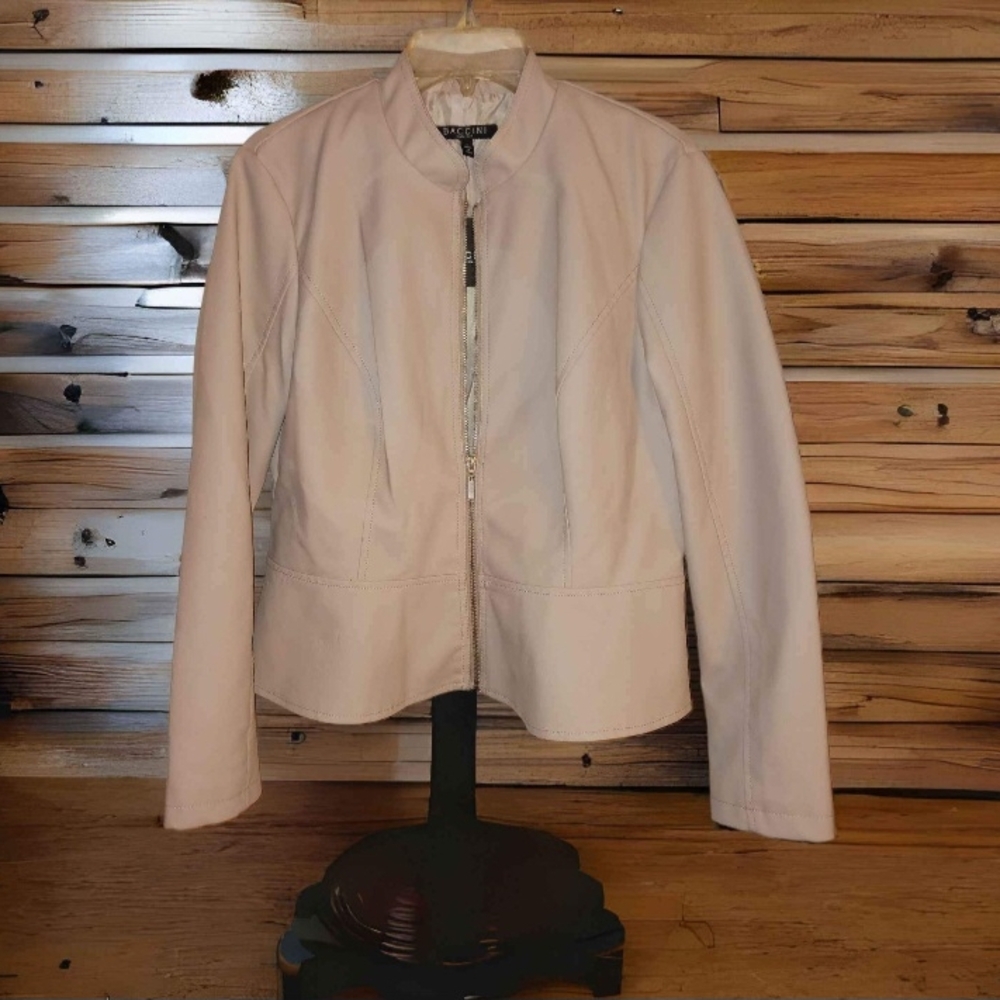 Baccini Women's Light Beige Zip-Front Blazer Jacket